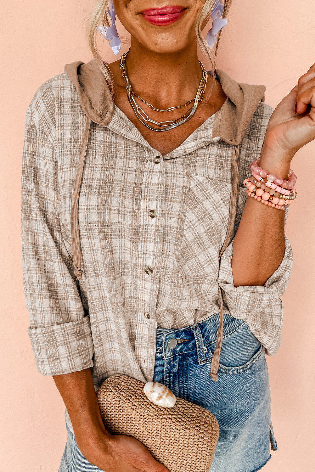 Khaki Checkered Hooded Shacket RTS
