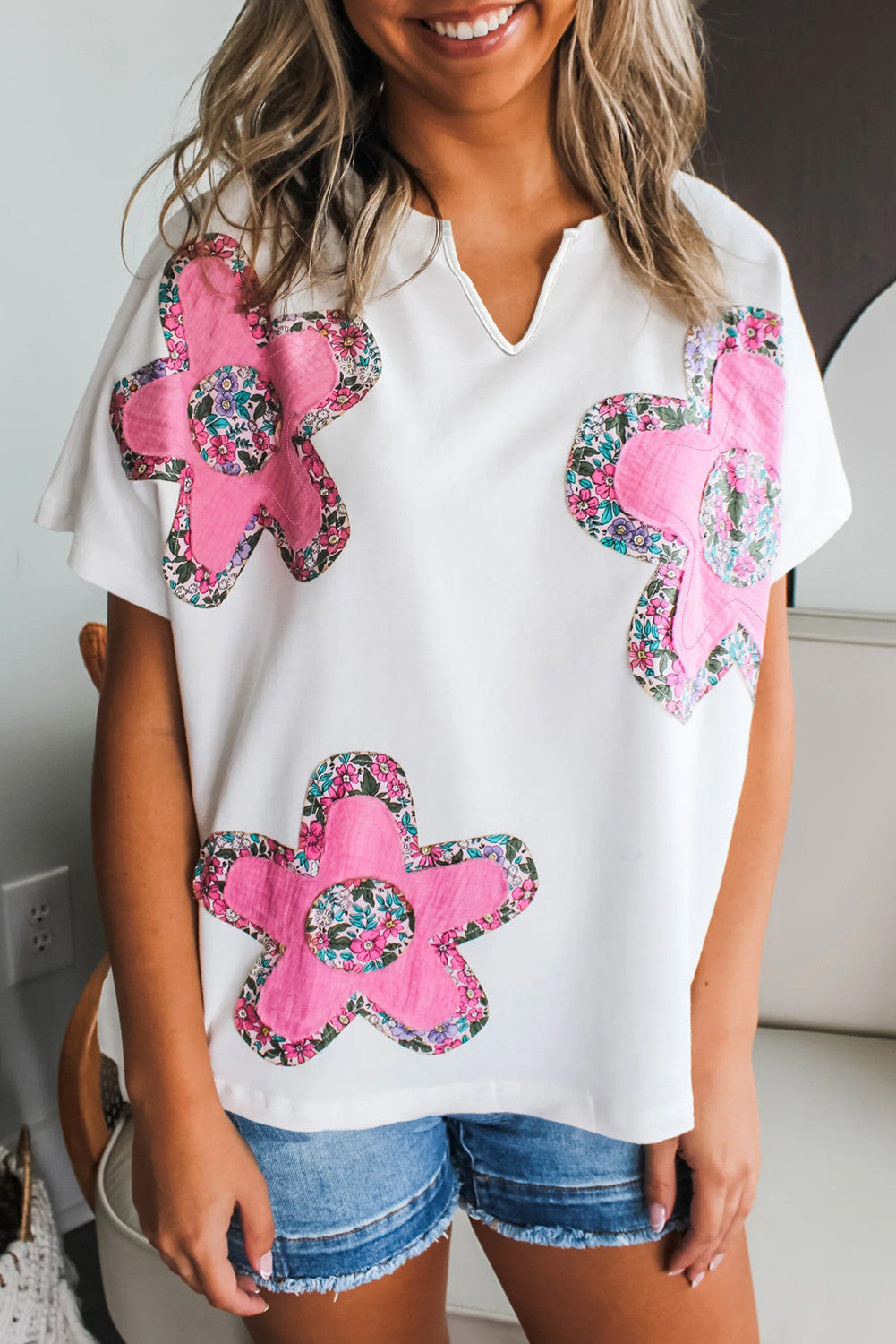 White Floral Appliqué Top February.