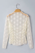 Beige Floral Mesh Ruched Top