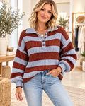 Dropped Shoulder Button Collar Sweater