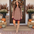 Burgundy Plaid Ruffled Mini Dress