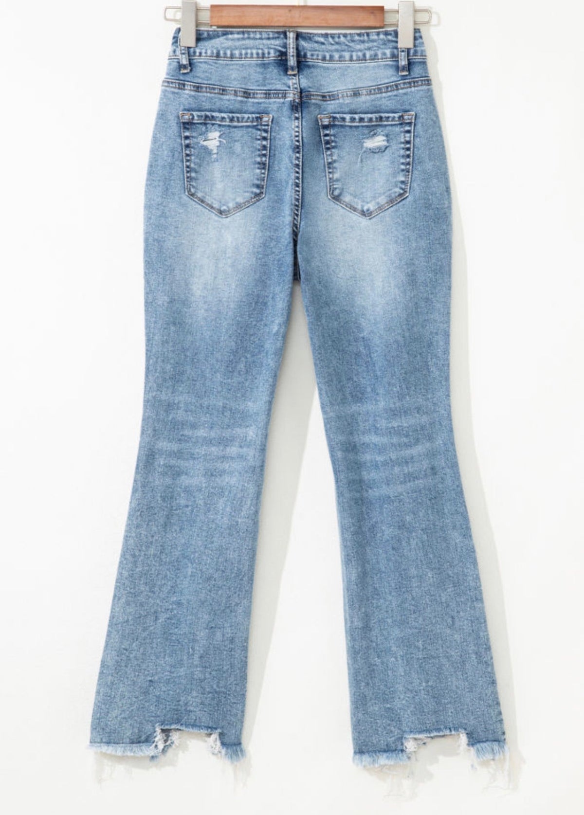 Raw Hem Ripped Flare Jeans
