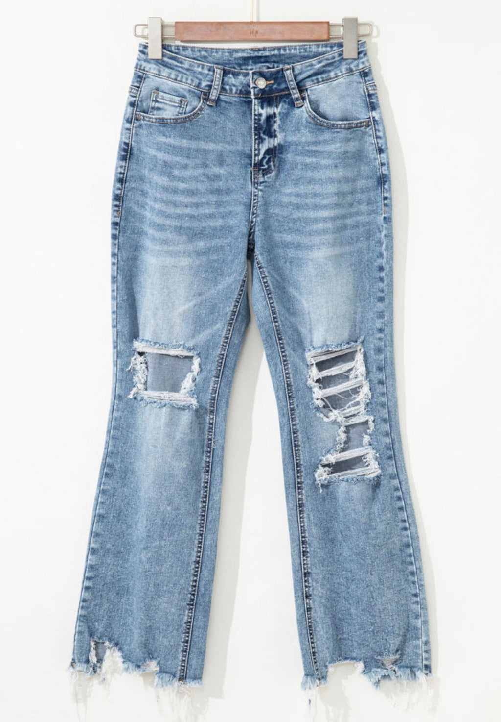 Raw Hem Ripped Flare Jeans