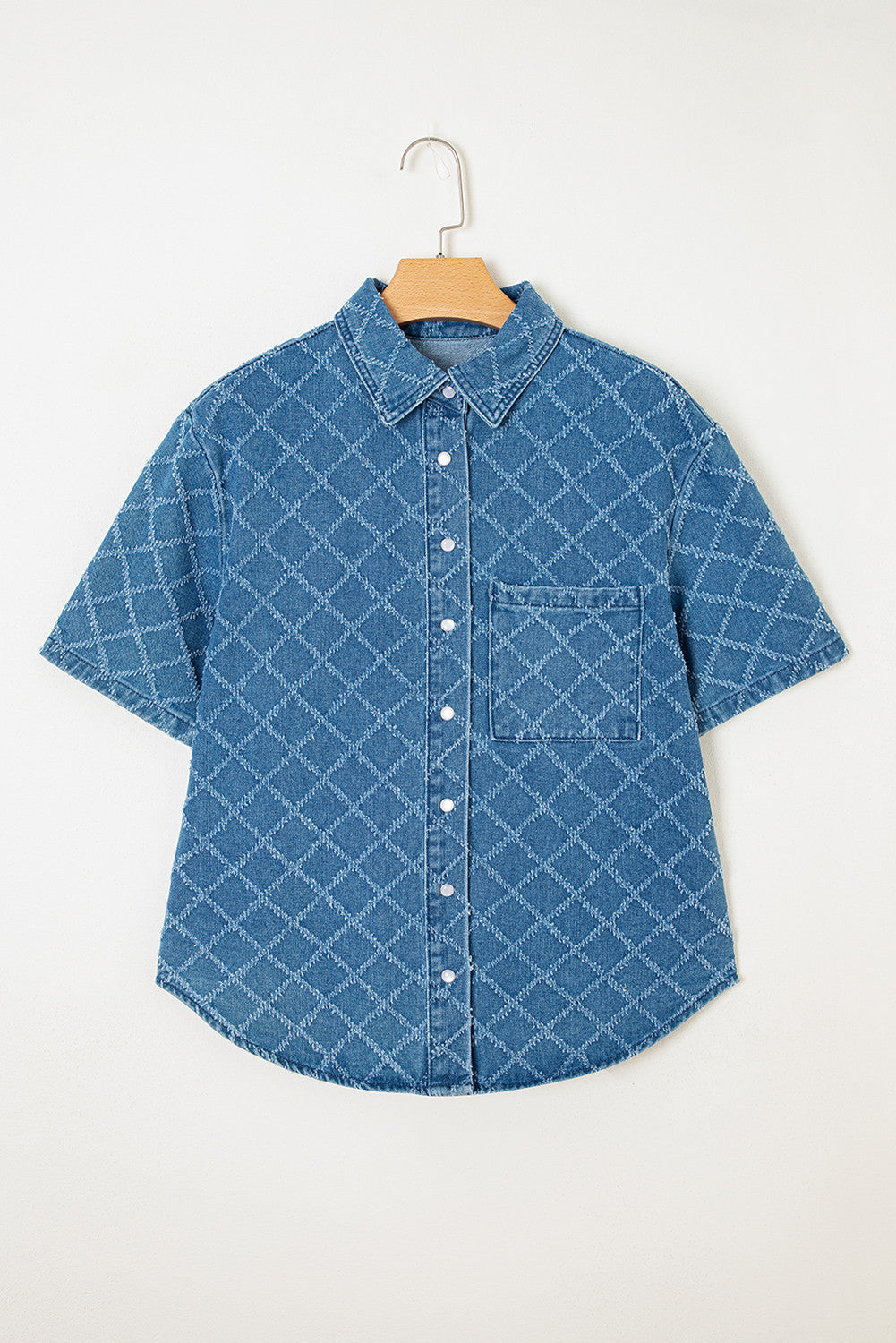 Blue Checkered Textured Denim Top LT