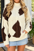 Beige Cable Knit Beaded Sweater