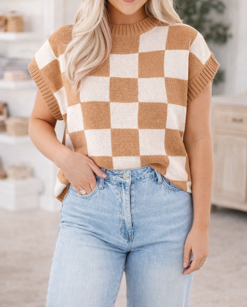Beige Colorblock Ribbed Trim Sweater March.