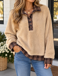 Beige Plaid Collar Pullover