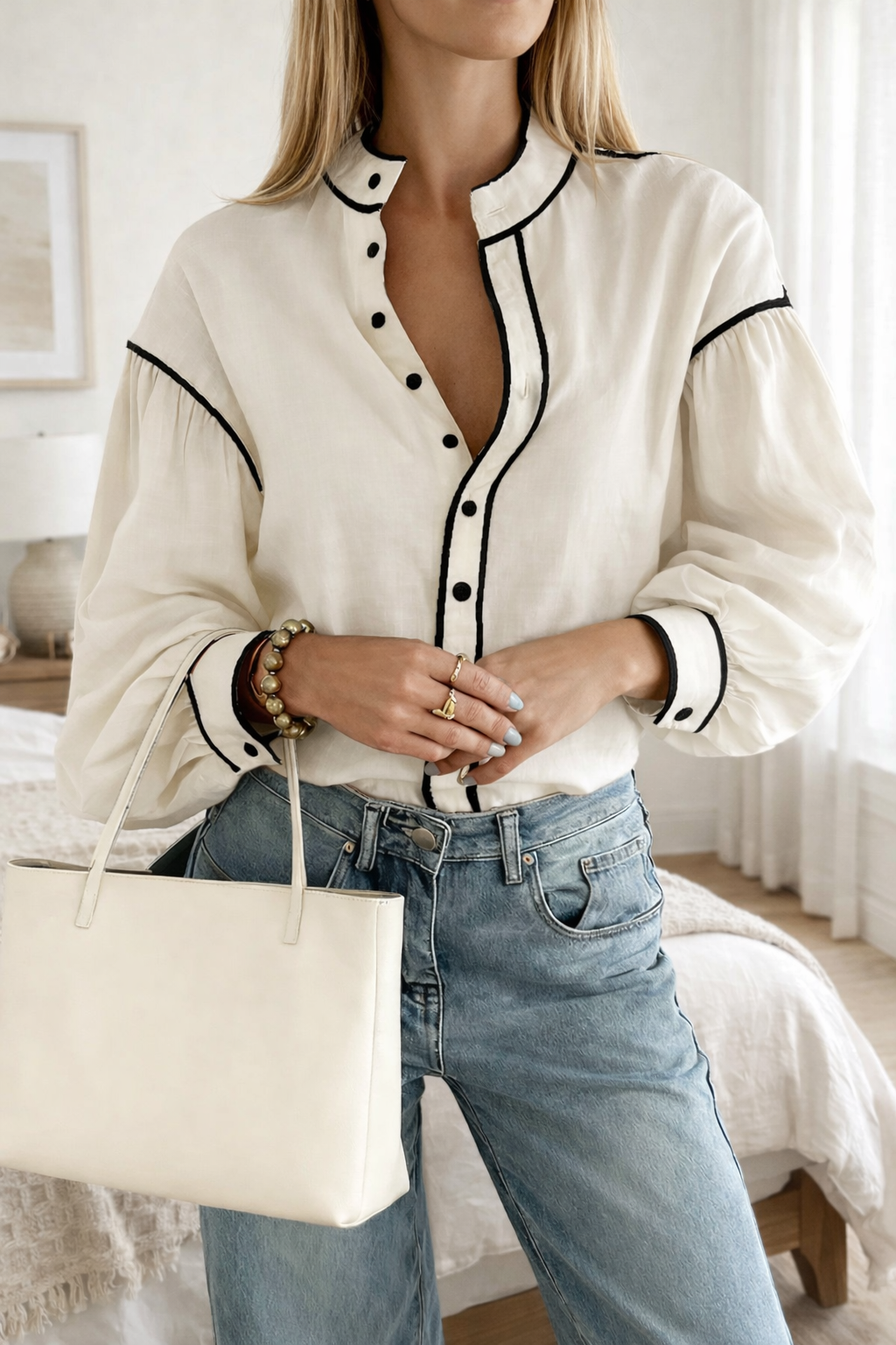 Beige Trim Button Shirt LT