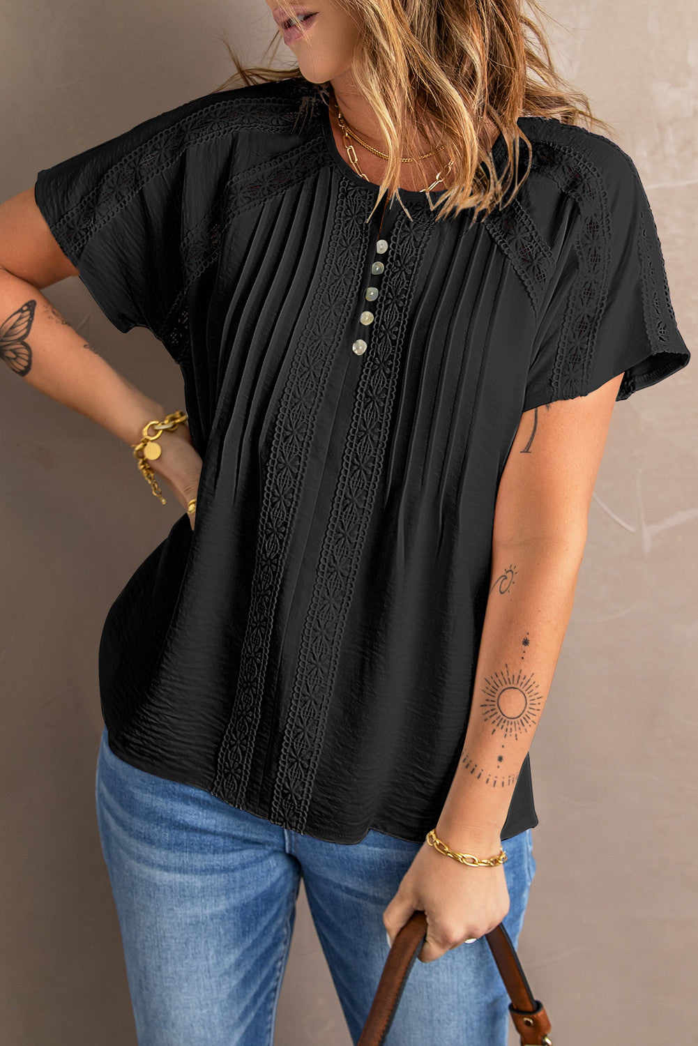 Black Crochet Eyelet Top LT