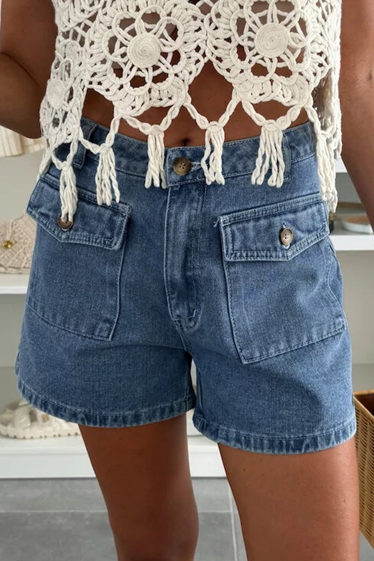 Blue Flap Denim Shorts LT