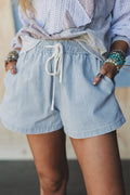 Blue Stripe Denim Shorts February.