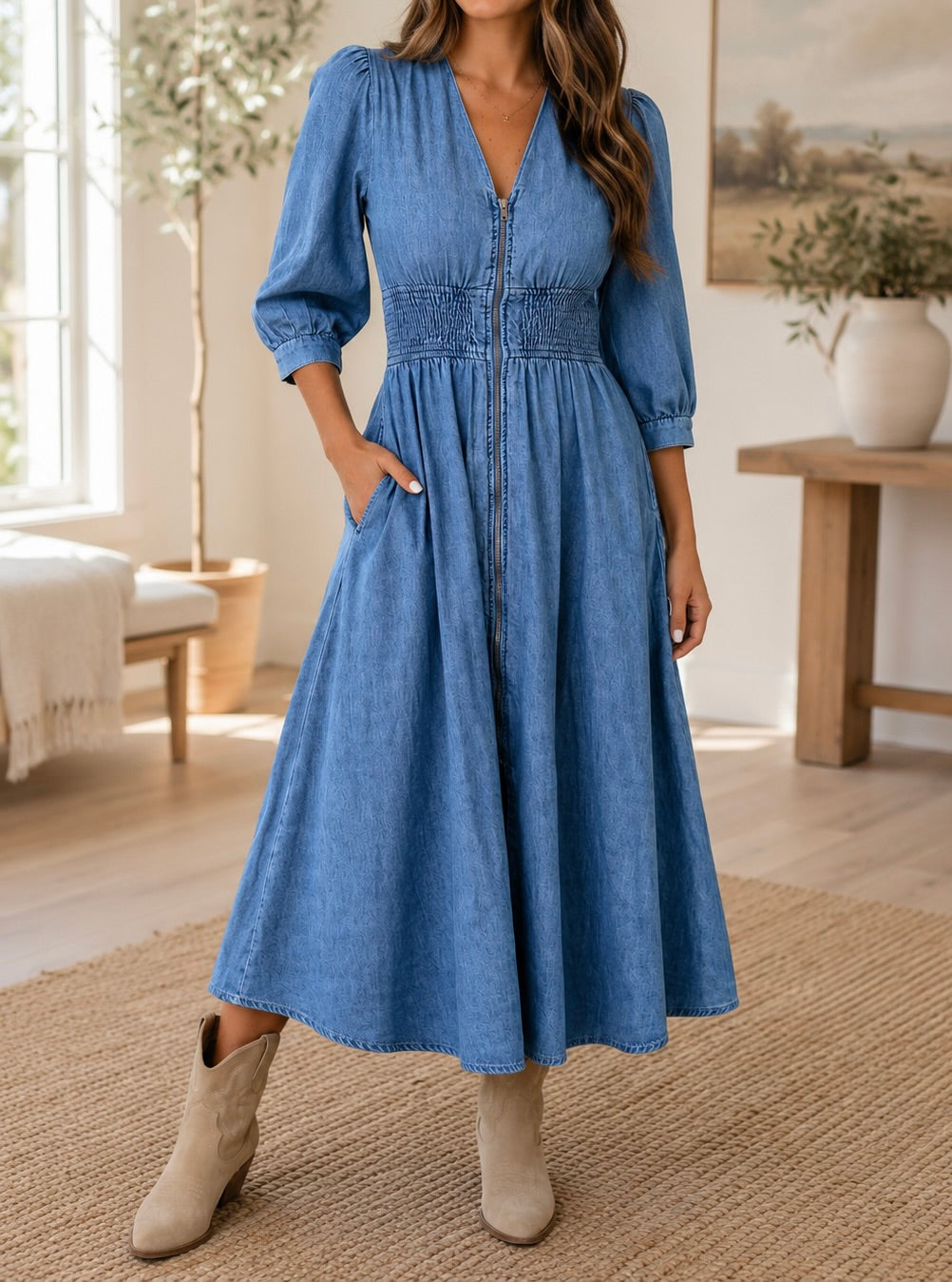 Blue Zipper Denim Dress RTS