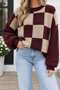 Brown Checkered Knit Sweater