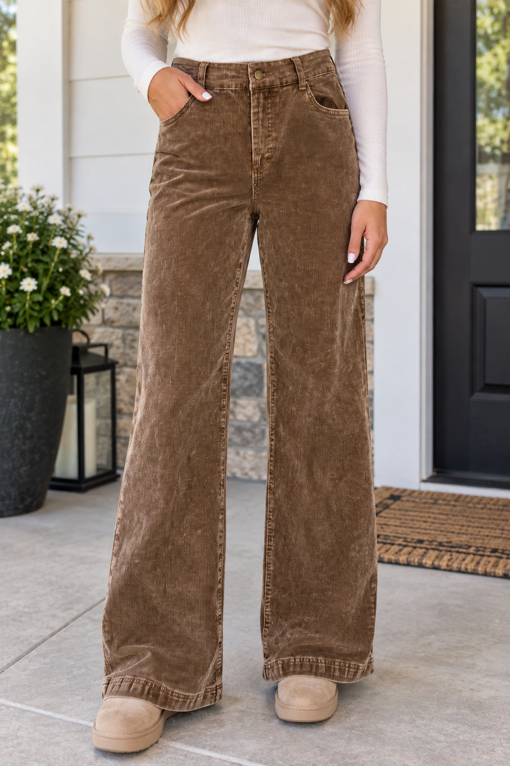 Camel Corduroy Straight Leg Pants