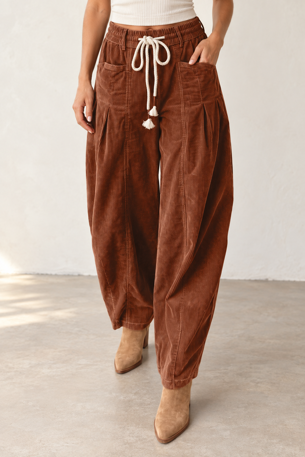 Chestnut Corduroy Drawstring Pants RTS