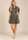 Leopard Pleated Denim Dress
