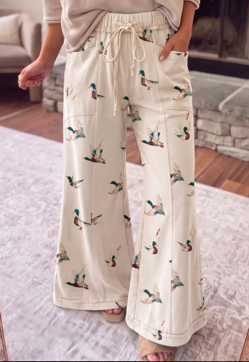 Beige Mallard Wide Leg Pants
