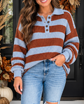 Dropped Shoulder Button Collar Sweater
