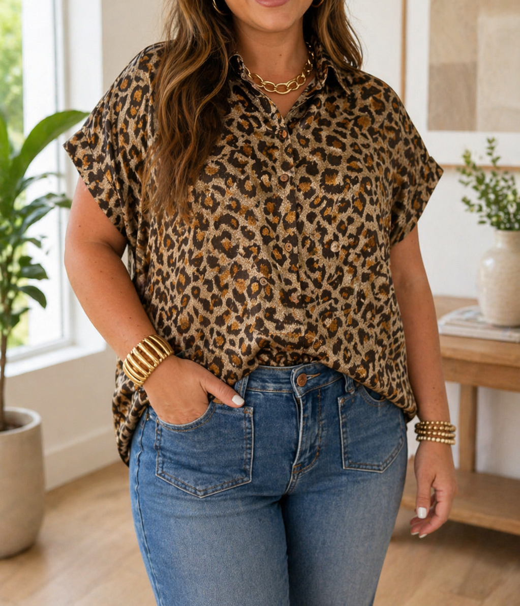 Gold Plus Leopard Dolman Shirt  RTS