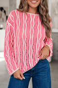 PInk Wavy Hollow Knit Sweater