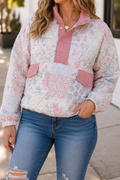 Pink Floral Quilted Plus Sweatshirt RTS