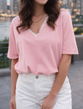 Pink Lace Neckline Sweater LT