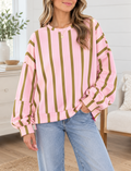 Pink Stripe Casual Sweatshirt