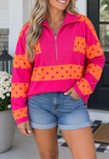 Pink Stripe Polka Dot Quarter Zip