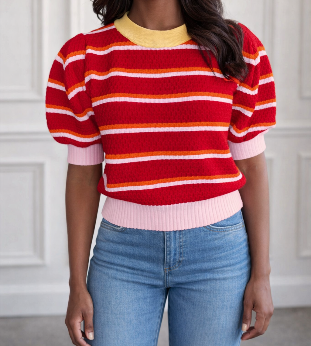 Red Stripe Colorblock Sweater LT