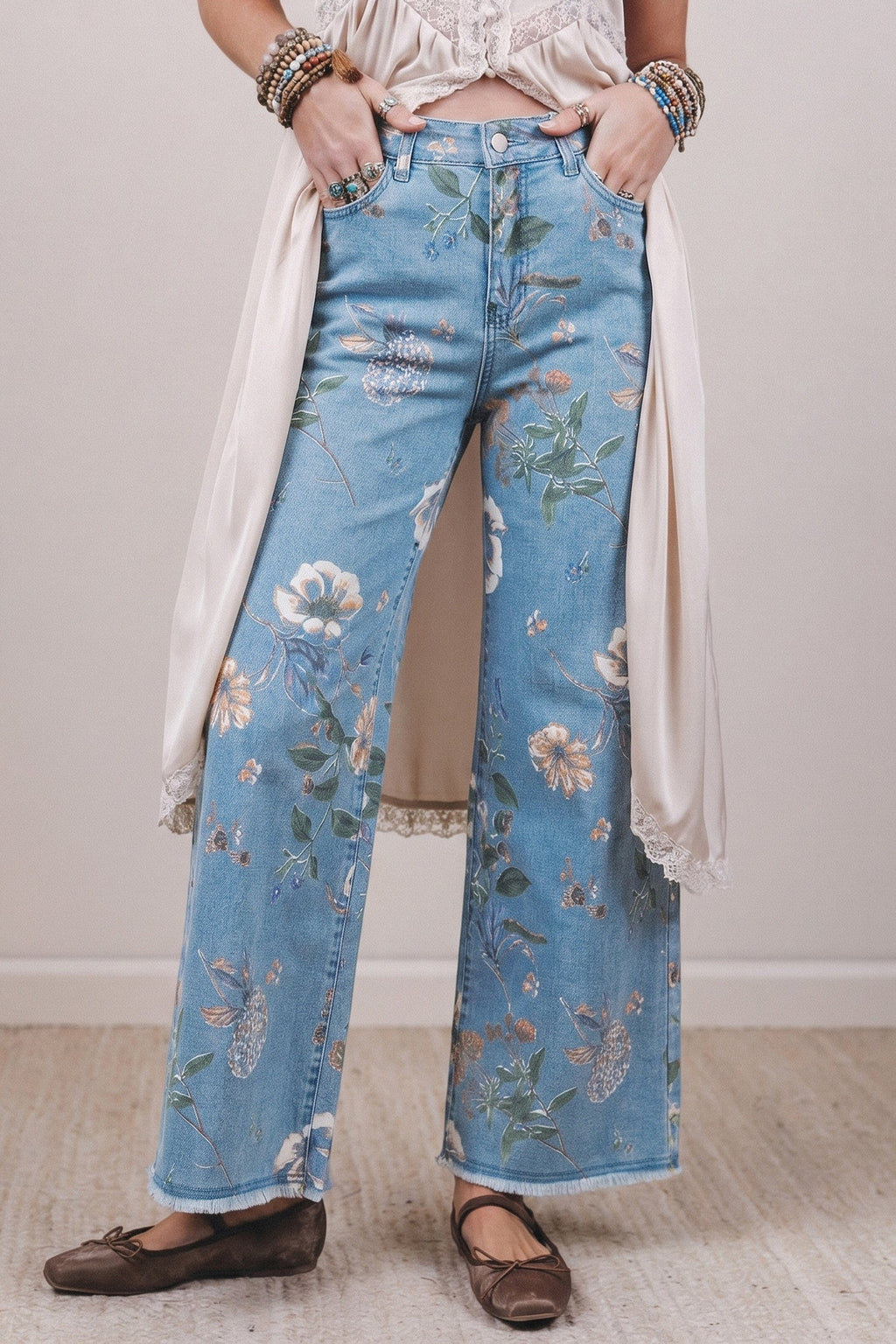 Retro Floral Frayed Hem Jeans RTS